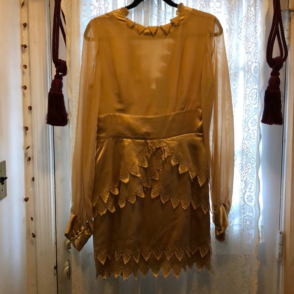 SHERI BODELL(NEW)GOLD SILK-SHEER SLEEVES DRESS - Picture 7 of 7